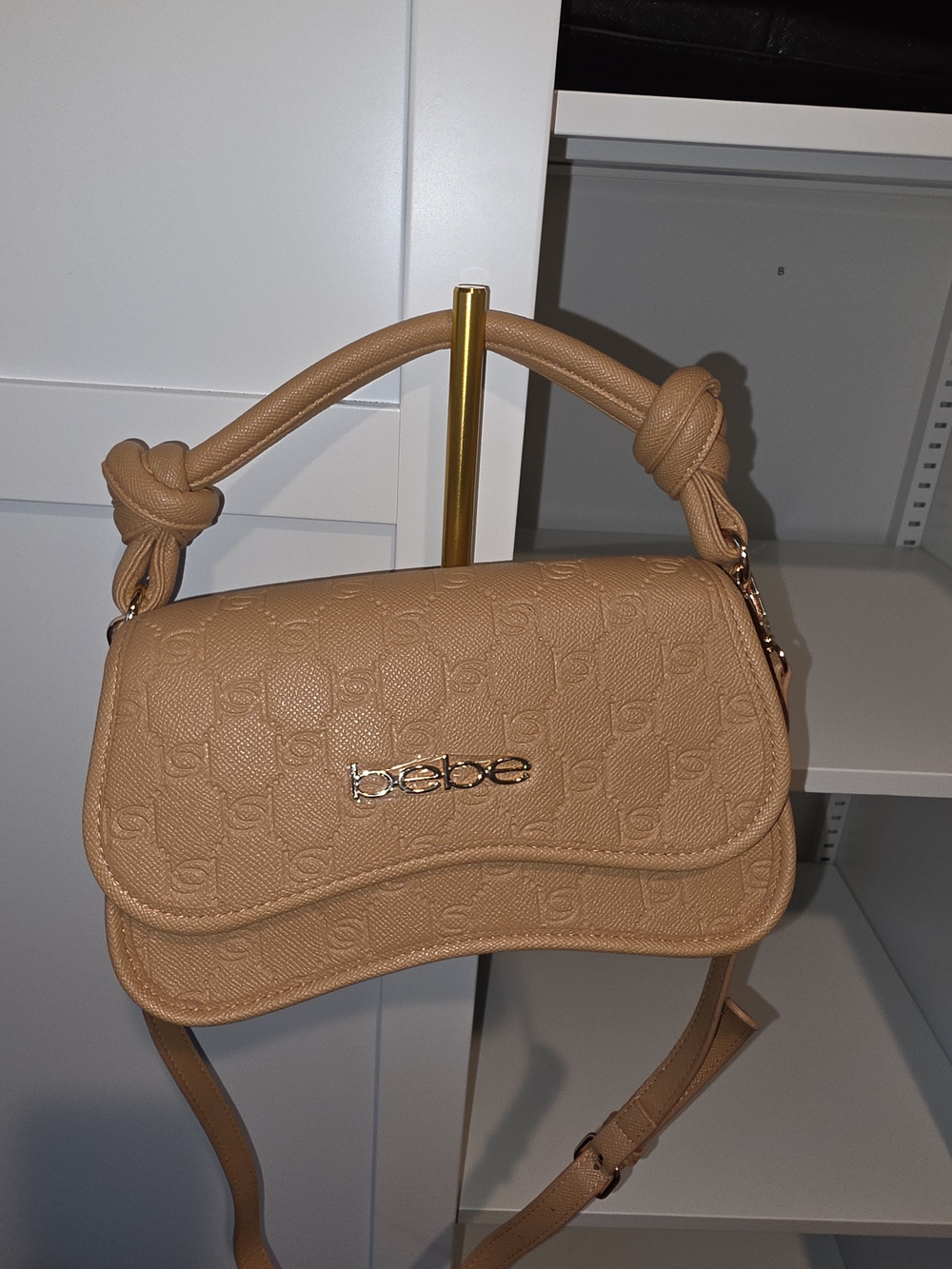 bebe Tan Knotted Handle Shoulder Bag